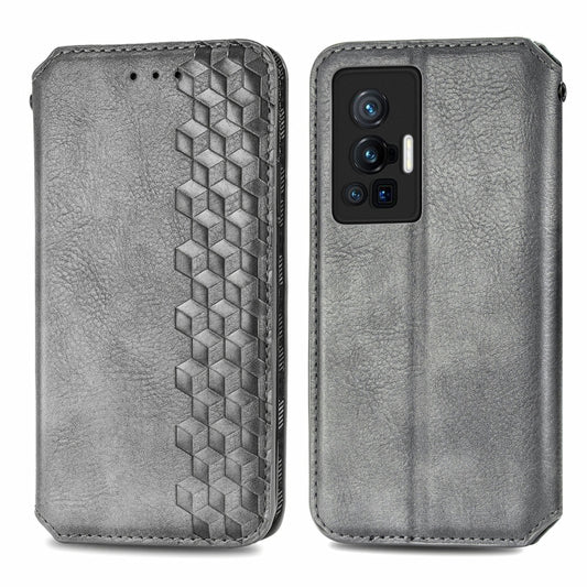 For vivo X70 Pro Cubic Grid Pressed Horizontal Flip Magnetic Leather Phone Case with Holder & Card Slots & Wallet(Grey) by bashfashion