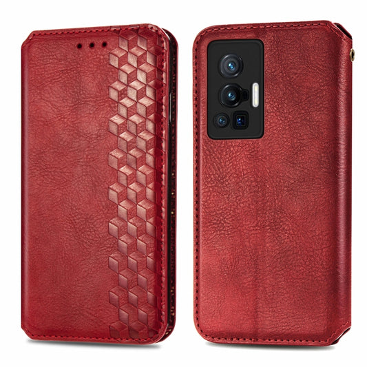 For vivo X70 Pro Cubic Grid Pressed Horizontal Flip Magnetic Leather Phone Case with Holder & Card Slots & Wallet(Red) by bashfashion