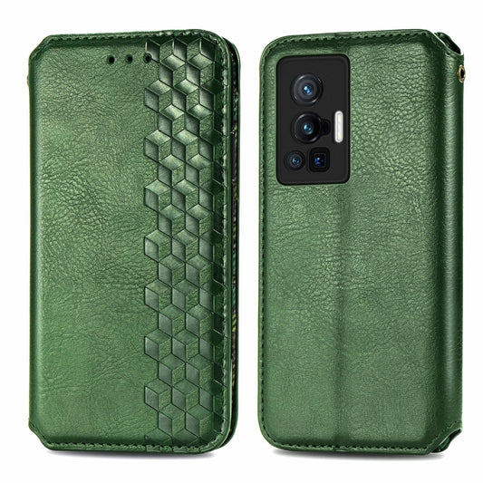 For vivo X70 Pro Cubic Grid Pressed Horizontal Flip Magnetic Leather Phone Case with Holder & Card Slots & Wallet(Green) by bashfashion