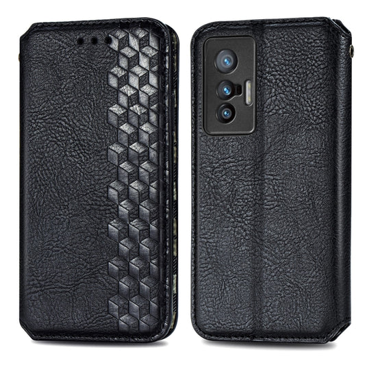 For vivo X70 Cubic Grid Pressed Horizontal Flip Magnetic Leather Phone Case with Holder & Card Slots & Wallet(Black) by bashfashion