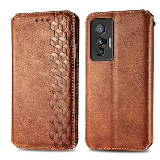For vivo X70 Cubic Grid Pressed Horizontal Flip Magnetic Leather Phone Case with Holder & Card Slots & Wallet(Brown) by bashfashion