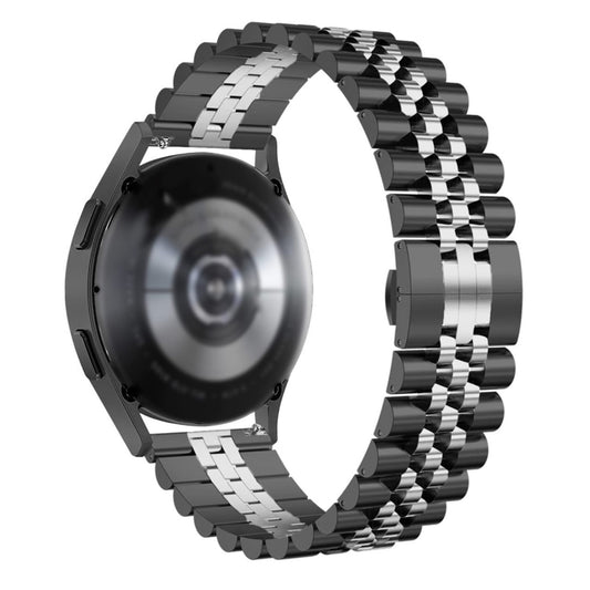 22mm Five-bead Stainless Steel Watch Band (Black Silver) by bashfashion