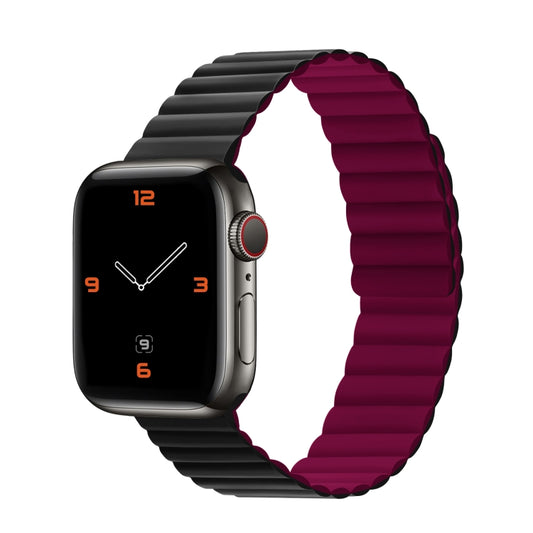 Silicone Magnetic Integrated Short Strap Watch Band For Apple Watch Series 9&8&7 41mm / SE 3&SE 2&6&SE&5&4 40mm / 3&2&1 38mm(Black Wine Red) by bashfashion