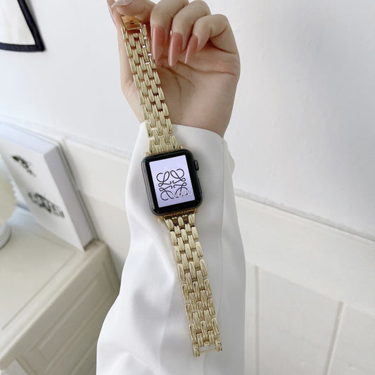 Five Baht Stripes Stainless Steel Strap Watch Band For Apple Watch Series 9&8&7 41mm / SE 3&SE 2&6&SE&5&4 40mm / 3&2&1 38mm(Gold) by bashfashion