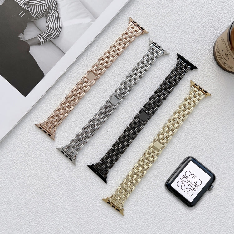 Five Baht Stripes Stainless Steel Strap Watch Band For Apple Watch Series 9&8&7 41mm / SE 3&SE 2&6&SE&5&4 40mm / 3&2&1 38mm(Gold) by bashfashion