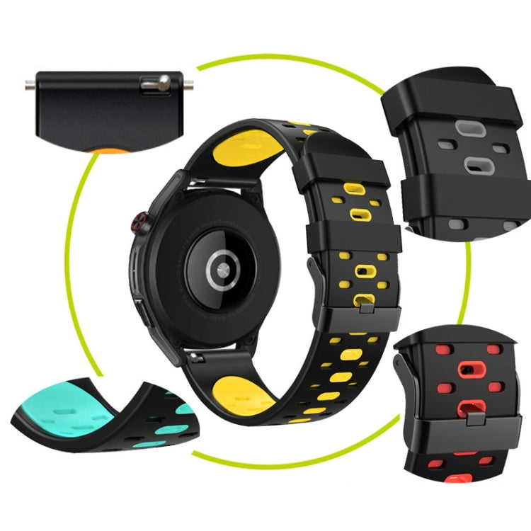 For Huawei Watch GT 3 22mm Three Rows Holes Two-color Silicone Watch Band(Black Orange) by bashfashion