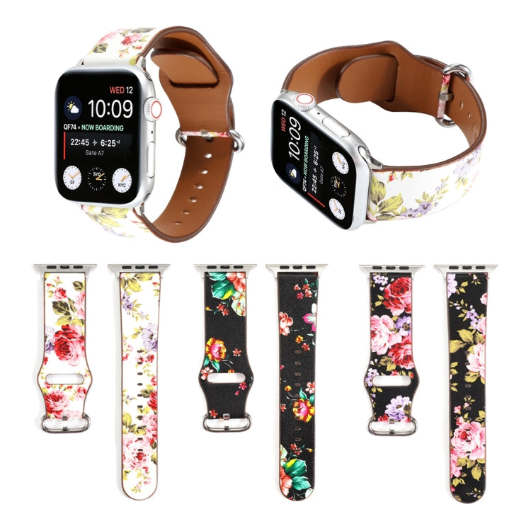 For Apple Watch Series 7 45mm / 6 & SE & 5 & 4 44mm / 3 & 2 & 1 42mm Floral Strap Watch Band(Black Red) by bashfashion