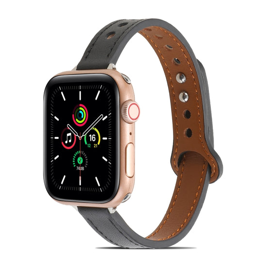 Double Rivets Leather Watch Band for Apple Watch Series 9&8&7 41mm / SE 3&SE 2&6&SE&5&4 40mm / 3&2&1 38mm(Black) by bashfashion