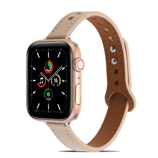 Double Rivets Leather Watch Band for Apple Watch Series 9&8&7 41mm / SE 3&SE 2&6&SE&5&4 40mm / 3&2&1 38mm(Beige) by bashfashion