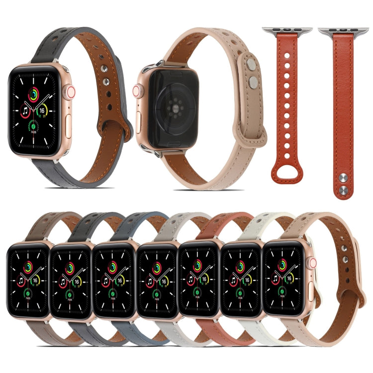 Double Rivets Leather Watch Band for Apple Watch Series 9&8&7 41mm / SE 3&SE 2&6&SE&5&4 40mm / 3&2&1 38mm(Black) by bashfashion