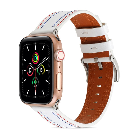 Sewing Matte Leather Watch Band for Apple Watch Series 9&8&7 41mm / SE 3&SE 2&6&SE&5&4 40mm / 3&2&1 38mm(White) by bashfashion