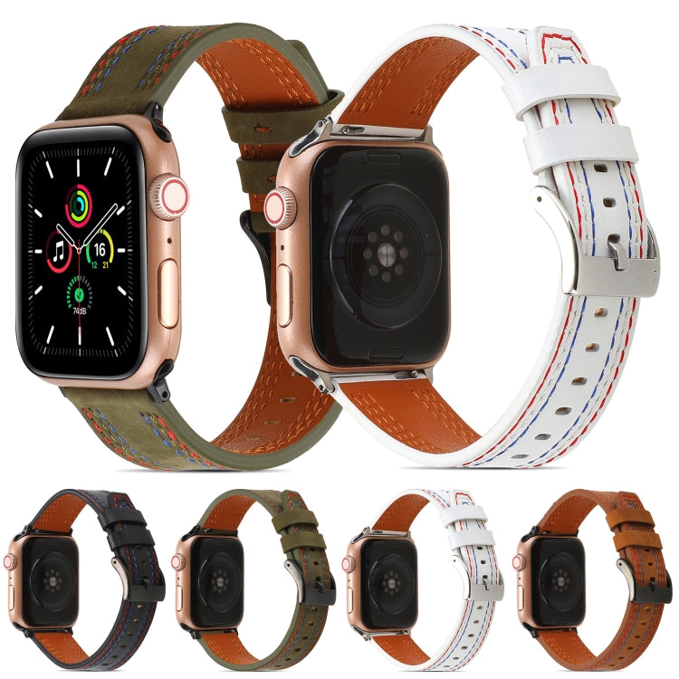 Sewing Matte Leather Watch Band for Apple Watch Series 9&8&7 41mm / SE 3&SE 2&6&SE&5&4 40mm / 3&2&1 38mm(Army Green) by bashfashion