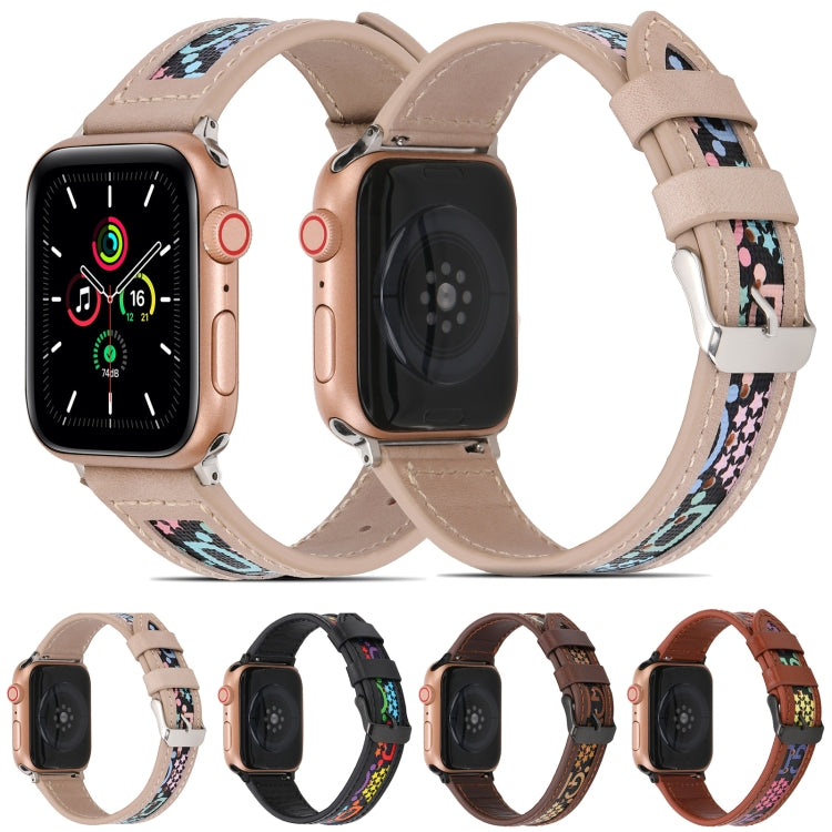 Genuine Leather + GD Knitting Watch Band for Apple Watch Series 9&8&7 41mm / SE 3&SE 2&6&SE&5&4 40mm / 3&2&1 38mm(Beige) by bashfashion