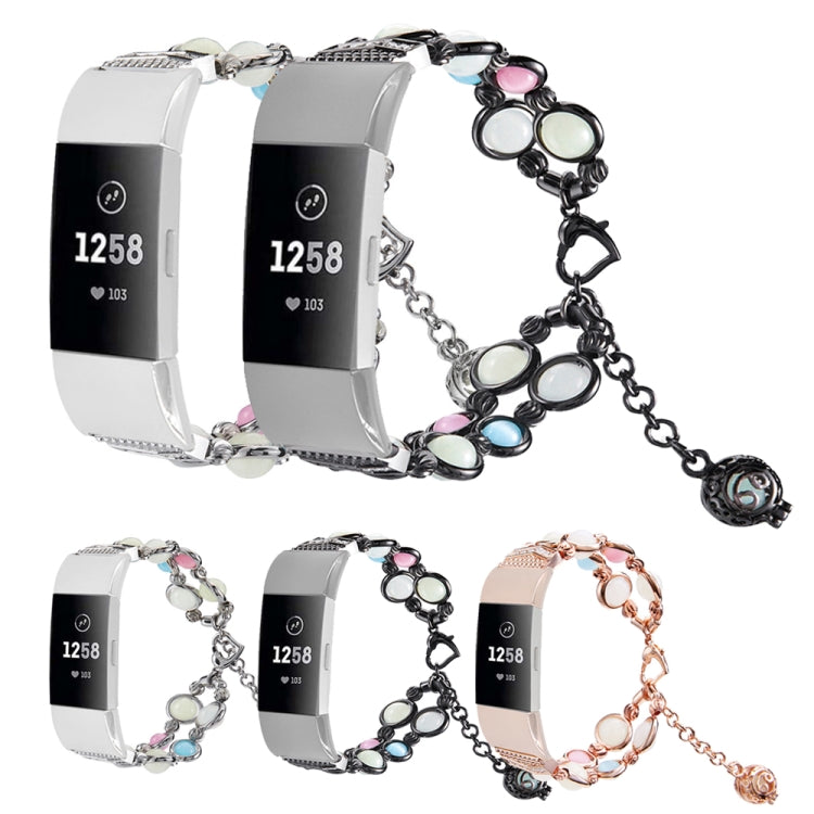 For Fitbit Charge 5 Agate Luminous Bead Steel Watch Band(Rose Gold) by bashfashion