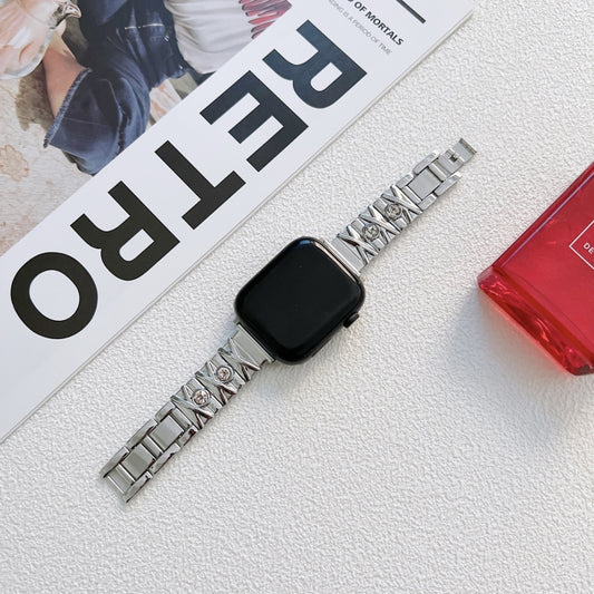 X Diamond Ladies Watch Band For Apple Watch Series 9&8&7 41mm / SE 3&SE 2&6&SE&5&4 40mm / 3&2&1 38mm(Silver) by bashfashion