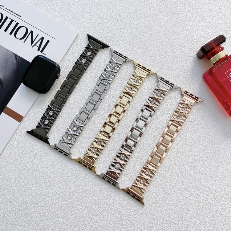 X Diamond Ladies Watch Band For Apple Watch Series 9&8&7 41mm / SE 3&SE 2&6&SE&5&4 40mm / 3&2&1 38mm(Rose Gold) by bashfashion