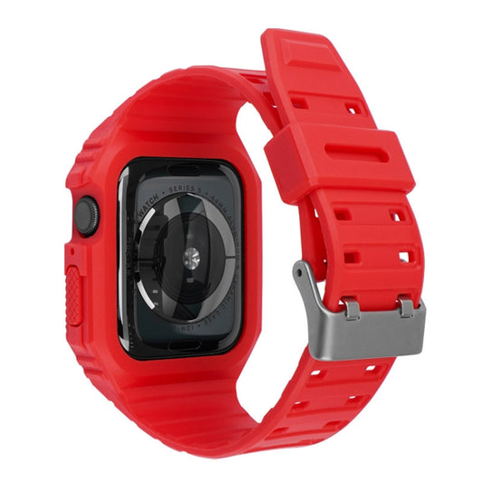 Two-color Integrated Watch Band For Apple Watch Series 8&7 45mm / SE 2&6&SE&5&4 44mm / 3&2&1 42mm(Red Black) by bashfashion