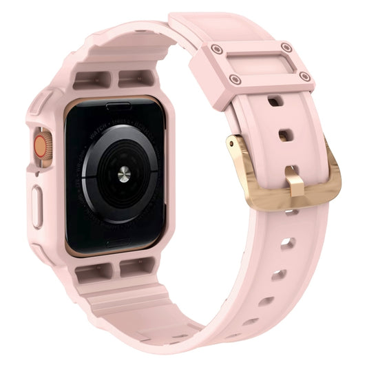 Three-proof Solid Color Integrated Watch Band For Apple Watch Series 8&7 45mm / SE 2&6&SE&5&4 44mm / 3&2&1 42mm(Pink) by bashfashion