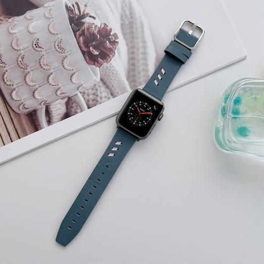 Genuine Leather Nylon Watch Band For Apple Watch Series 9&8&7 41mm / SE 3&SE 2&6&SE&5&4 40mm / 3&2&1 38mm(Blue) by bashfashion