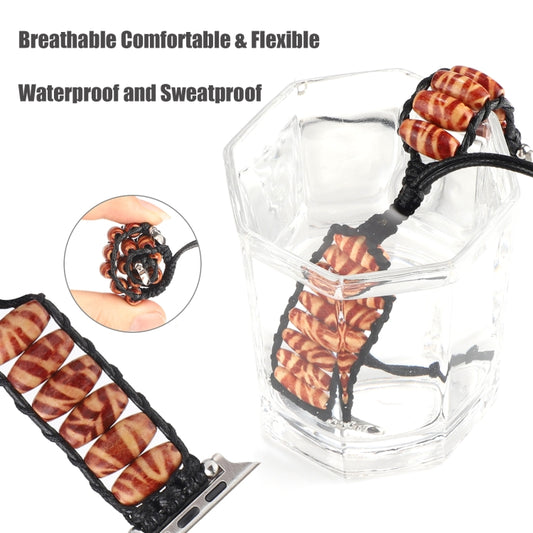 Wooden Bead Watch Band For Apple Watch Series 9&8&7 41mm / SE 3&SE 2&6&SE&5&4 40mm / 3&2&1 38mm(Deep Leopard Print) by bashfashion