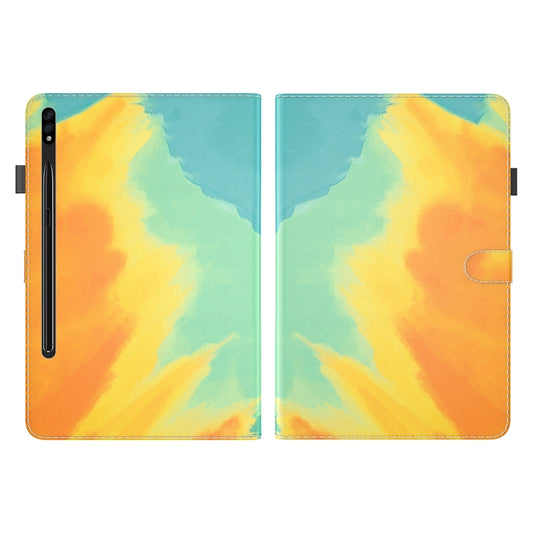 For Samsung Galaxy Tab S9 Watercolor Pattern Flip Leather Tablet Case(Autumn Leaves) by bashfashion