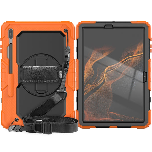 For Samsung Galaxy Tab S8+ 12.4 inch SM-X800 Silicone + PC Tablet Case with Shoulder Strap(Orange+Black) by bashfashion