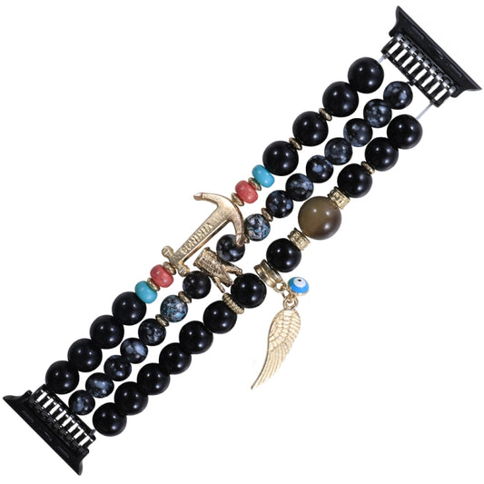 Beaded Crown Anchor Watch Band For Apple Watch Series 9&8&7 41mm / SE 3&SE 2&6&SE&5&4 40mm / 3&2&1 38mm(Black) by bashfashion