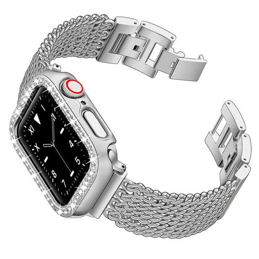 Thin Chain Steel Watch Band For Apple Watch Series 9&8&7 41mm / SE 3&SE 2&6&SE&5&4 40mm / 3&2&1 38mm(Silver) by bashfashion