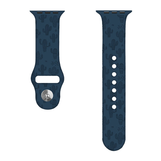 Cactus Embossing Silicone Watch Band For Apple Watch Series 9&8&7 41mm / SE 3&SE 2&6&SE&5&4 40mm / 3&2&1 38mm(Dark Blue) by bashfashion