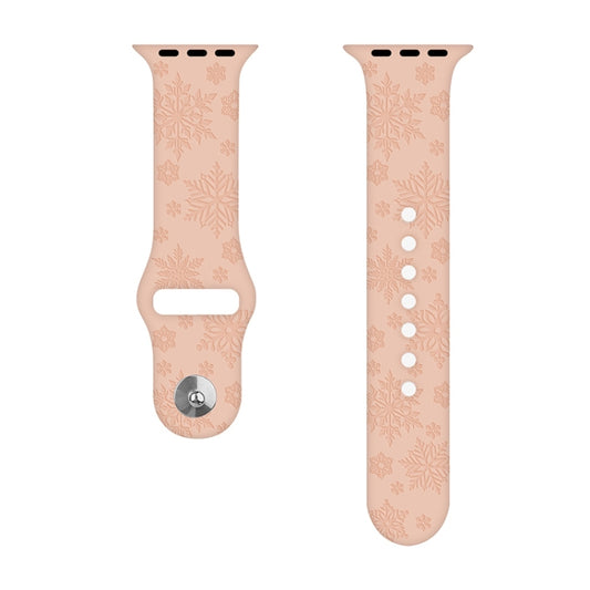 Snowflake Embossing Silicone Watch Band For Apple Watch Ultra 49mm&Watch Ultra 2 49mm / Series 9&8&7 45mm / SE 3&SE 2&6&SE&5&4 44mm / 3&2&1 42mm(Apricot Pink) by bashfashion
