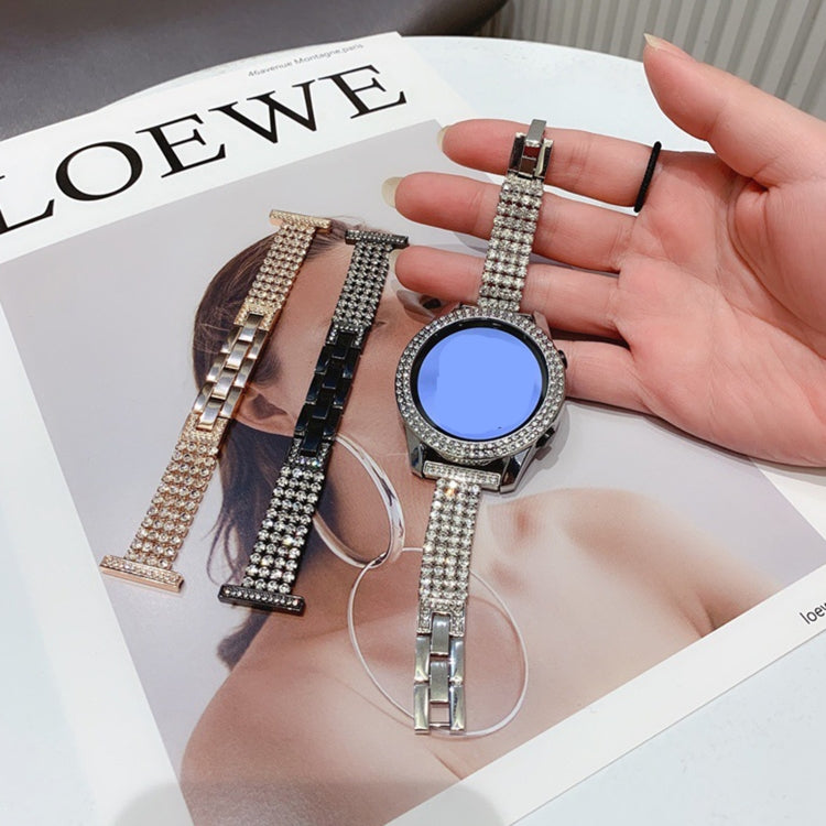 22mm Universal Four-Row Diamond Metal Watch Band(Black) by bashfashion