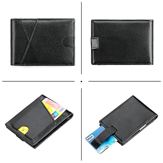 9653SN Men and Women Two-fold RFID Anti-theft Genuine Leather Wallet with Y-shaped Front Pocket(Black) by bashfashion