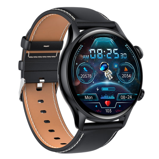 HK8Pro 1.36 inch AMOLED Screen Leather Strap Smart Watch, Support NFC Function / Blood Oxygen Monitoring(Black) by bashfashion