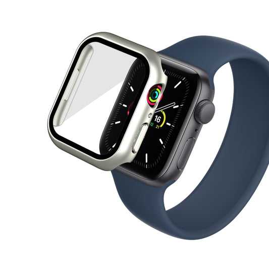 Waterproof PC+Tempered Film Watch Case For Apple Watch Series 9 / 8 / 7 41mm(Starlight Silver) by bashfashion