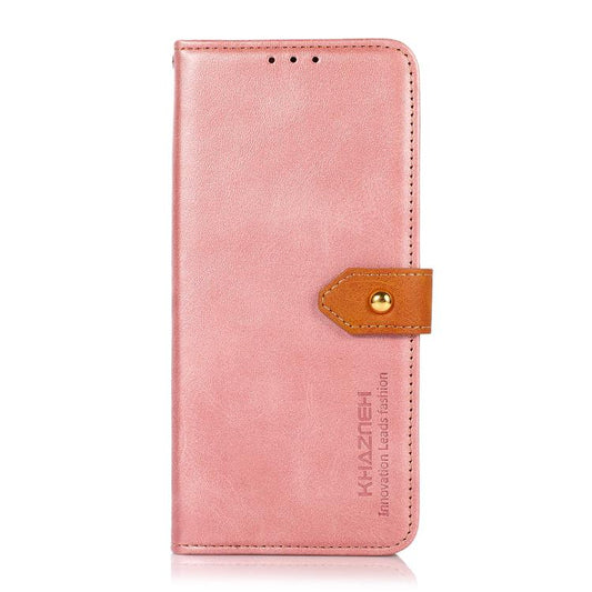 For iPhone 15 KHAZNEH Dual-color Cowhide Texture Flip Leather Phone Case(Rose Gold) by bashfashion