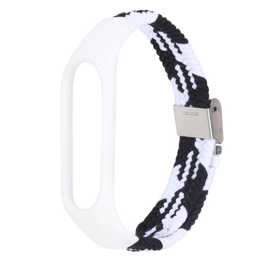 For Xiaomi Mi Band 7 Adjustable Nylon Braided Integrated Watch Band (Black White) by bashfashion