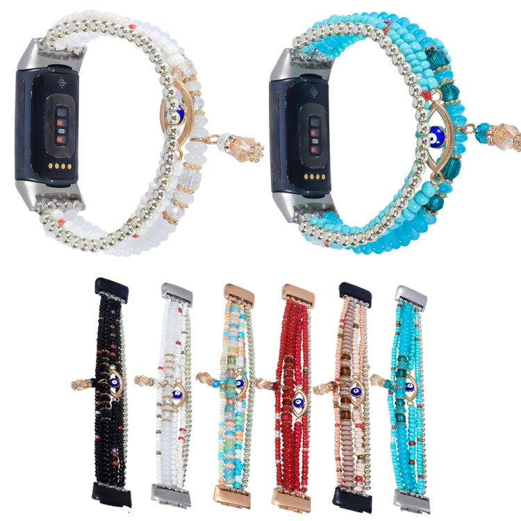 For Fitbit Charge 5 Eye Bead Chain Watch Band(Red) by bashfashion