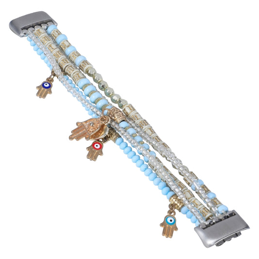 For Fitbit Charge 5 Palm Bead Chain Watch Band(Blue) by bashfashion