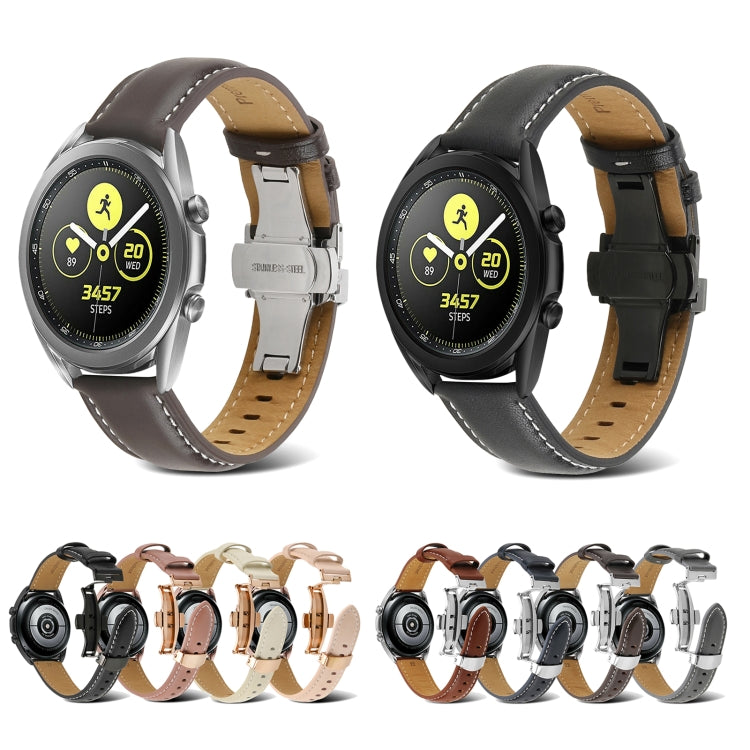 For Samsung Galaxy Watch4 20mm Butterfly Buckle Stitching Genuine Leather Watch Band(Black) by bashfashion