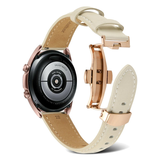 For Huawei Watch GT 3 Pro 22mm Butterfly Buckle Stitching Genuine Leather Watch Band(Apricot) by bashfashion