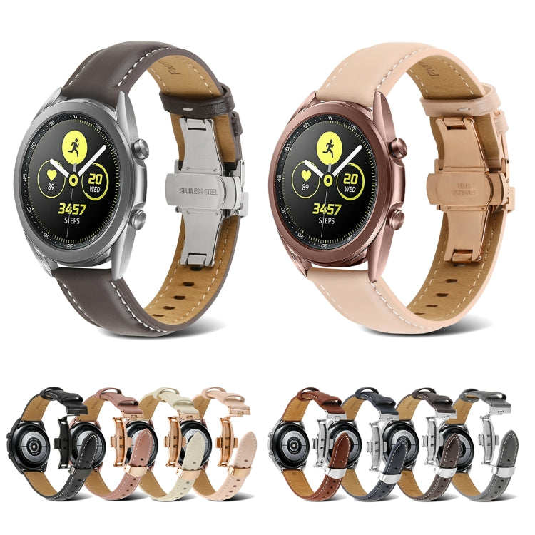 For Huawei Watch GT 3 Pro 22mm Butterfly Buckle Stitching Genuine Leather Watch Band(Black) by bashfashion