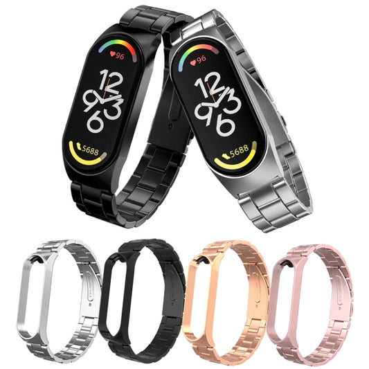 For Xiaomi Mi Band 7 Three-bead Stainless Steel Watch Band(Black) by bashfashion