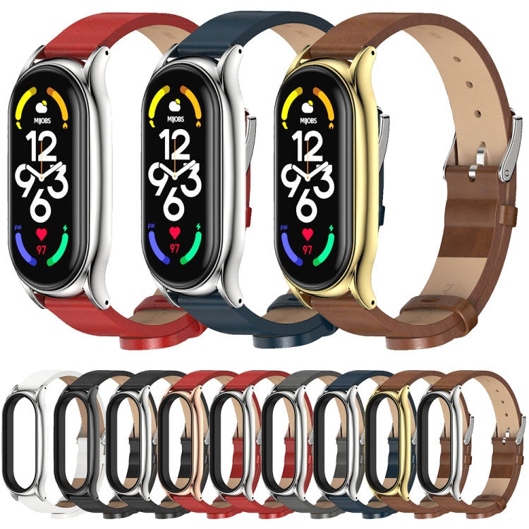 For Xiaomi Mi Band 7 / 7 NFC MIJOBS Plus Metal Case Microfiber Leather Watch Band(Red Rose Gold) by MIJOBS