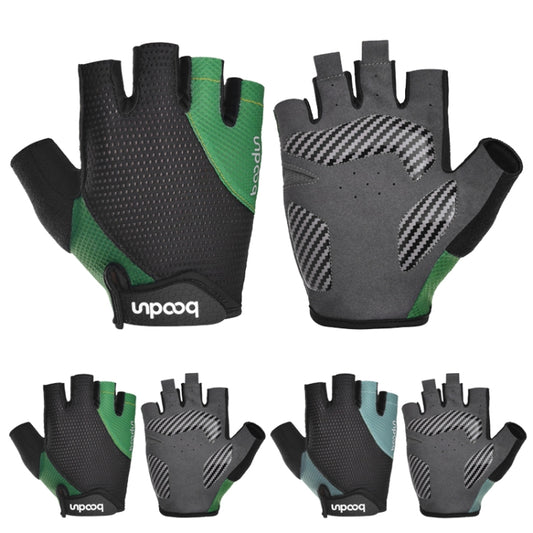BOODUN 1408 4D Silicone Shock Absorbing Half Finger Breathable Bicycle Outdoor Riding Gloves, Size:M(Black and Green) by BOODUN