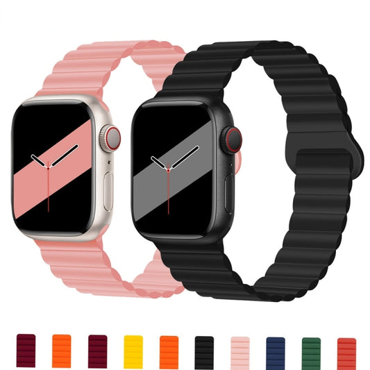 Reverse Buckle Magnetic Silicone Watch Band For Apple Watch Series 9&8&7 41mm / SE 3&SE 2&6&SE&5&4 40mm / 3&2&1 38mm(Black Yellow) by bashfashion