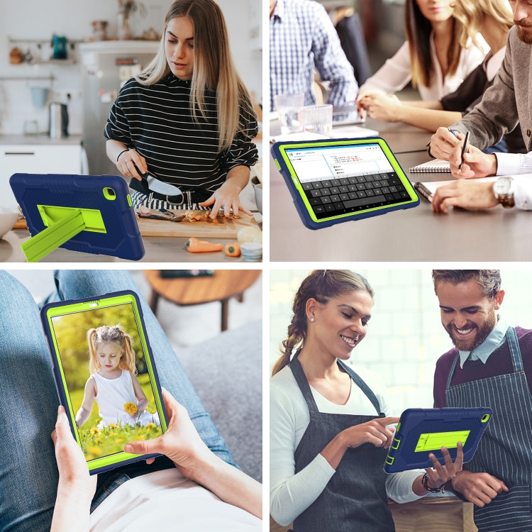 For Samsung Galaxy A7 Lite T220 Contrast Color Robot Shockproof Silicone + PC Tablet Case(Navy Blue Yellow Green) by bashfashion