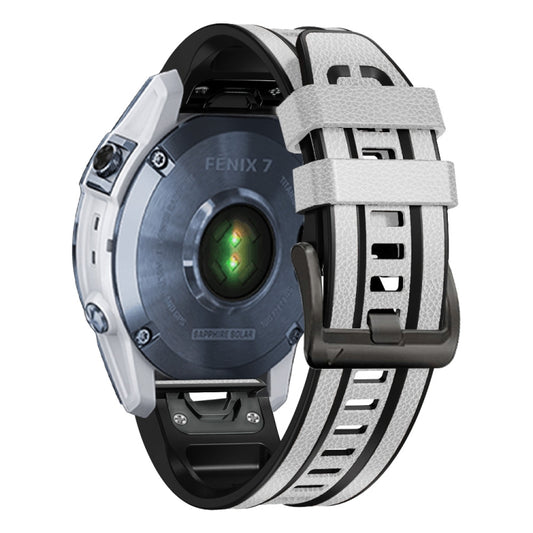 For Garmin Fenix 7X Silicone + Leather Quick Release Watch Band(White) by bashfashion
