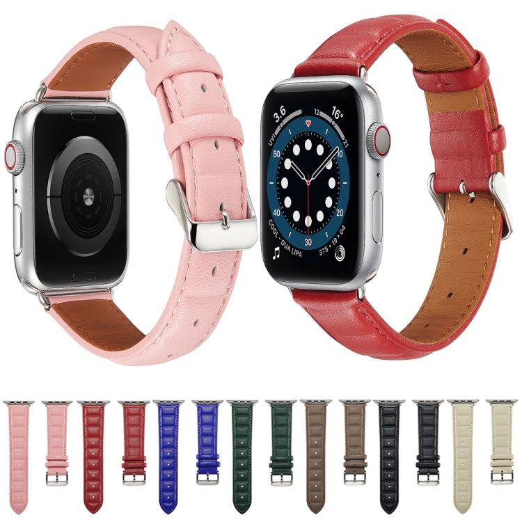 Genuine Leather Watch Band For Apple Watch Series 9&8&7 41mm / SE 3&SE 2&6&SE&5&4 40mm / 3&2&1 38mm(Pink) by bashfashion