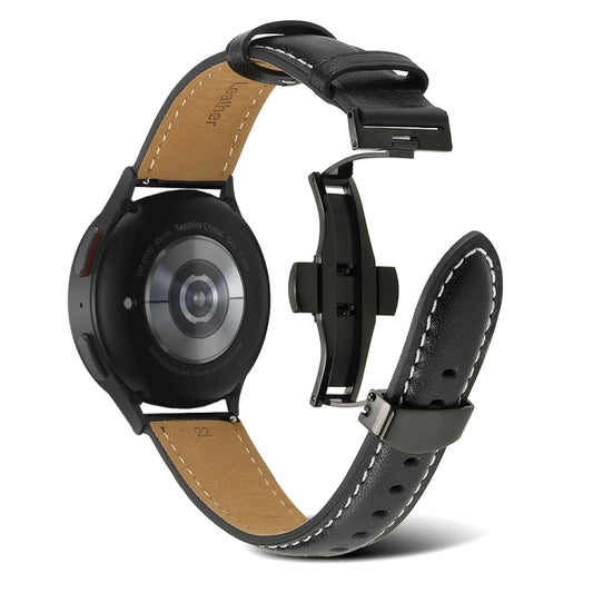 For Samsung Galaxy Watch5 40mm / 44mm Butterfly Buckle Genuine Leather Watch Band(Black) by bashfashion