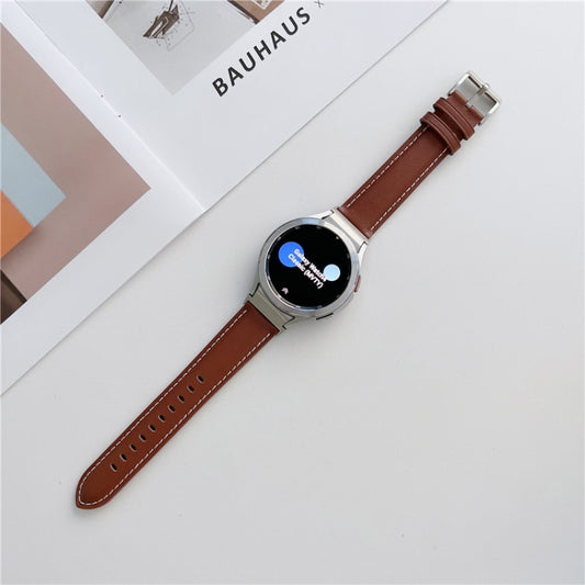 For Samsung Galaxy Watch4 40mm / 44mm First Layer Leather Sewing Thread Watch Band(Dark Brown) by bashfashion